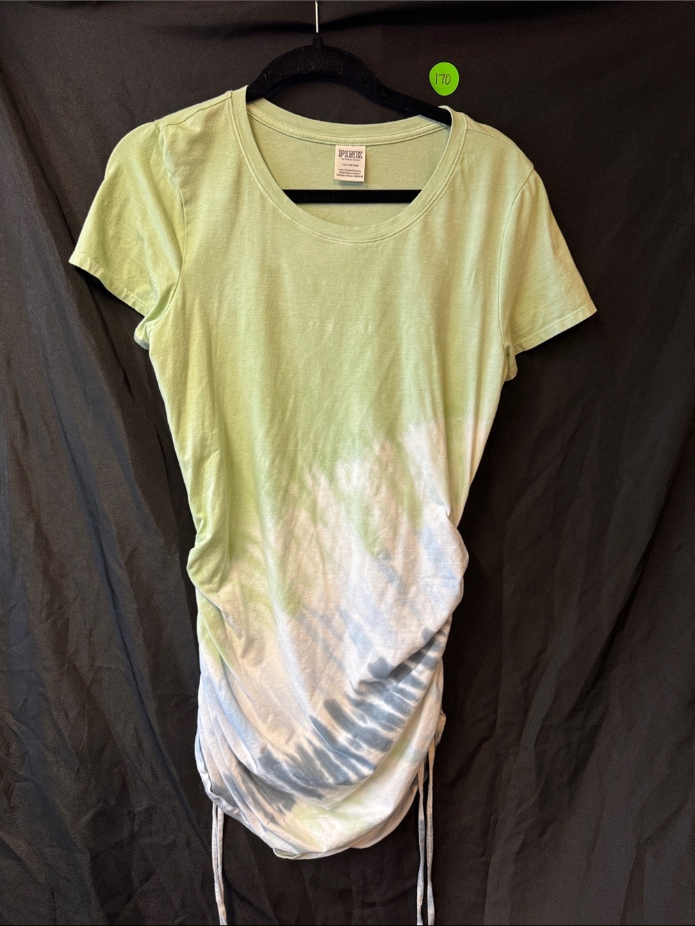 Victorias Secret tie-Dye Ruched Side T-Shirt Dress - Green & White